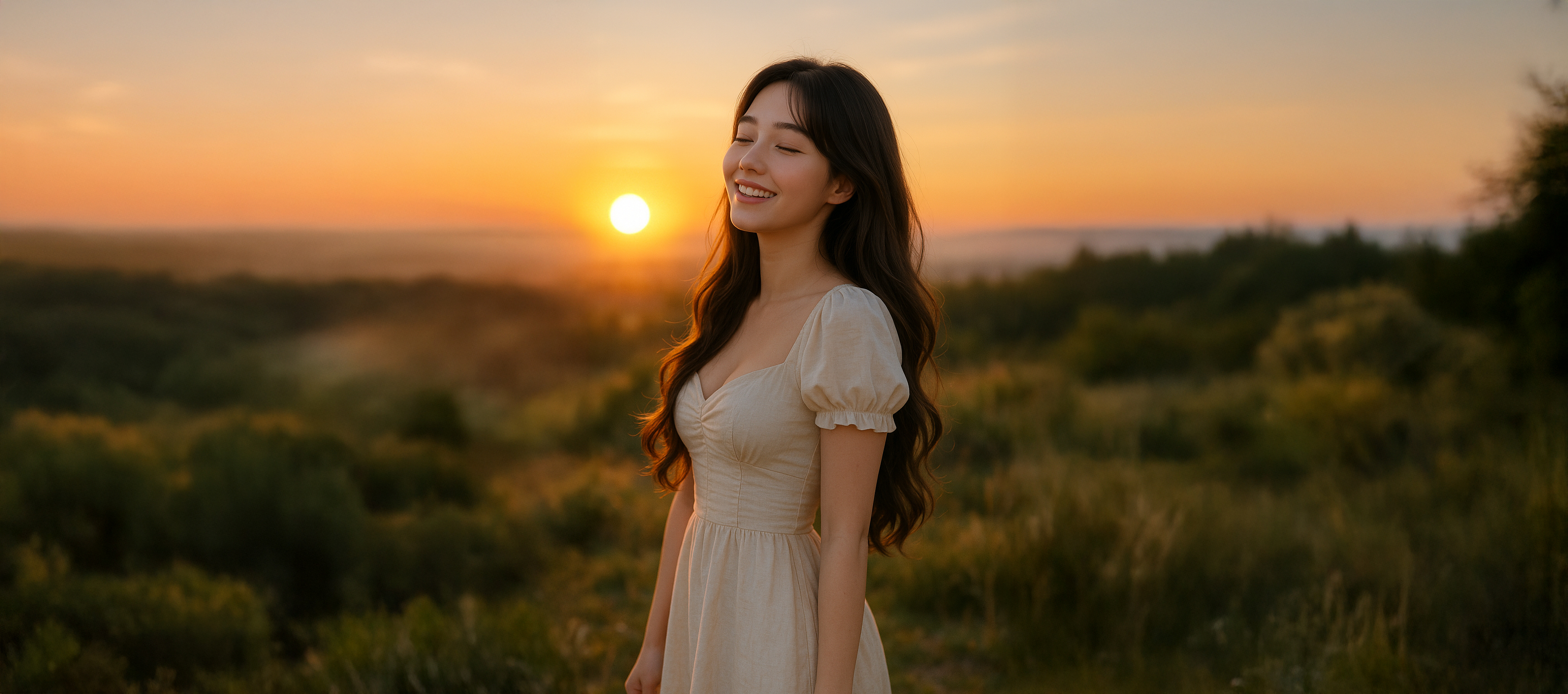 일출 구경하는 여자