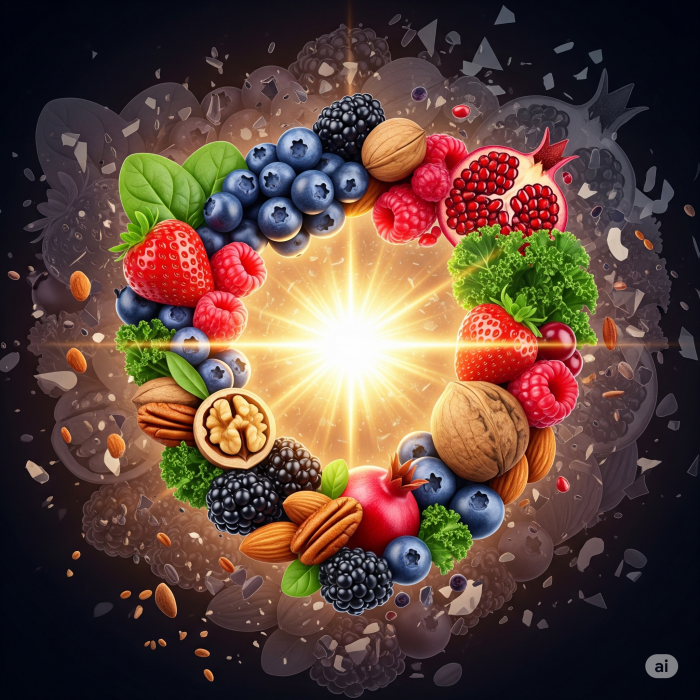 원모양으로 딸기, 블루베리, 견과류를 표현하고 있는 이미지