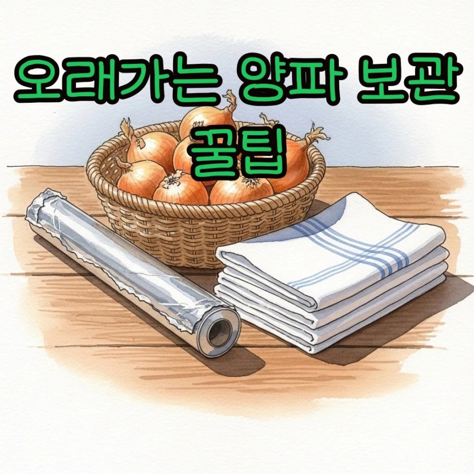 주방에 놓인 신선한 양파와 보관 도구들