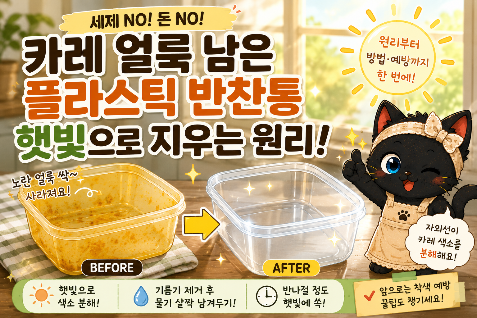카레 얼룩 남은 플라스틱 반찬통, 햇빛으로 지울 수 있을까? 원리와 세척 방법