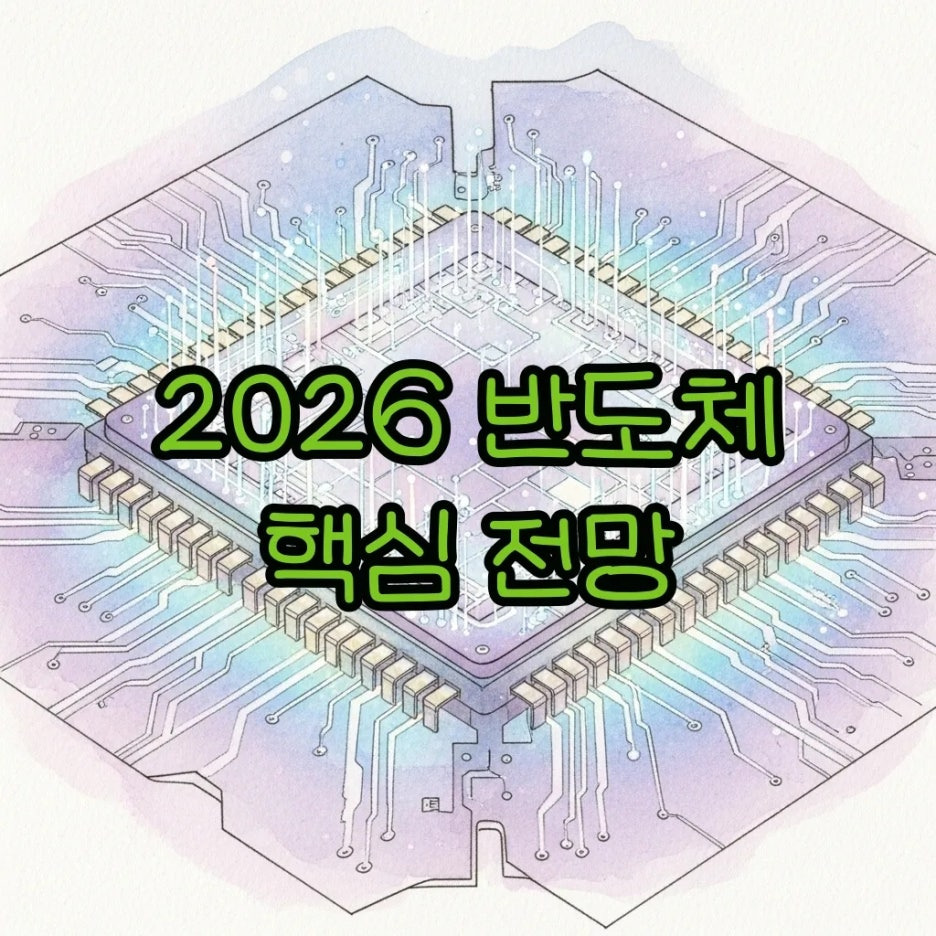 반도체 칩과 빛의 흐름을 묘사한 수채화