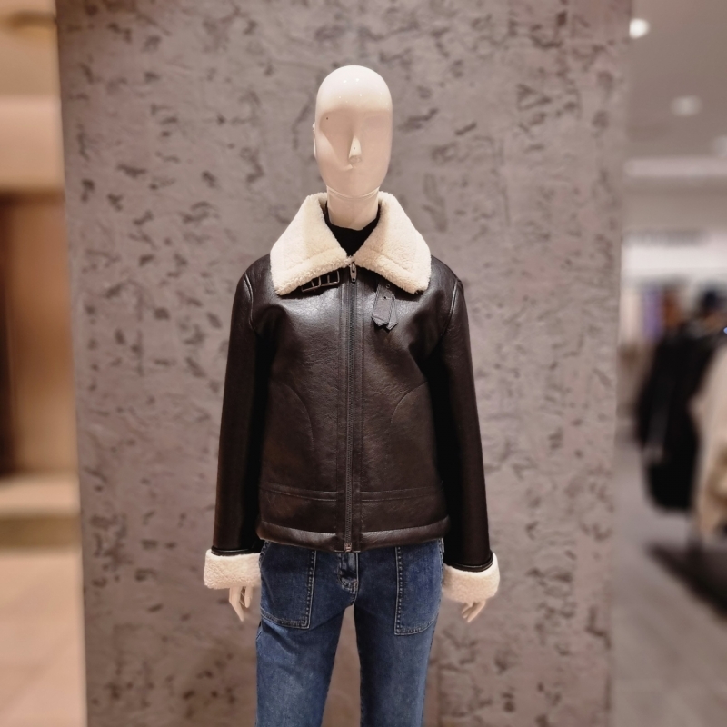 보브 빅 카라 집업 레더 무스탕 7152475101