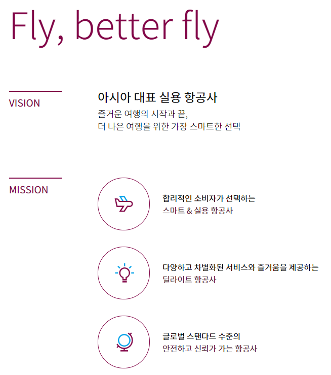 진에어 홈페이지 / VISION MISSION
