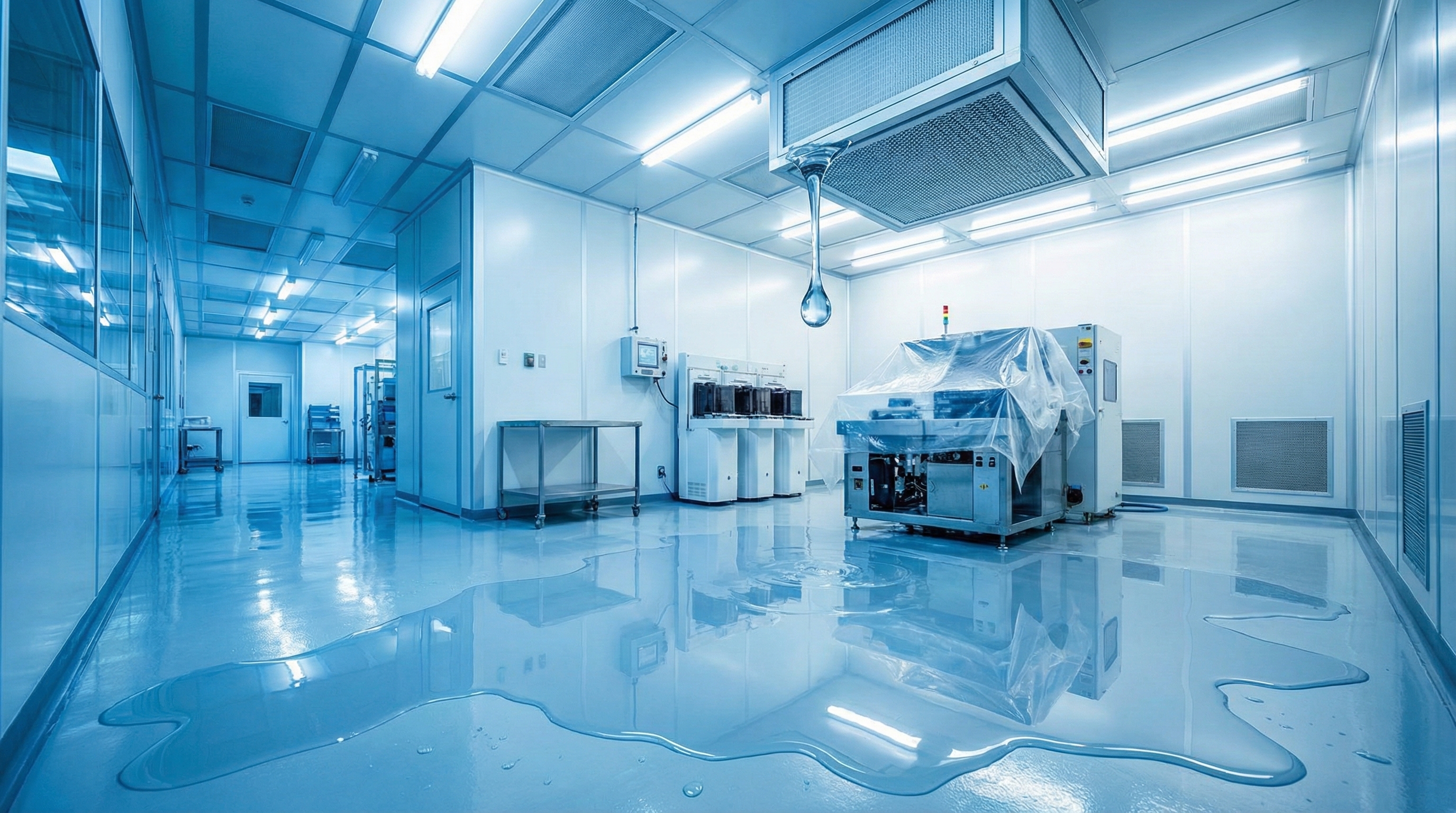 크린룸 천장 응결수로 물바다 된 모습