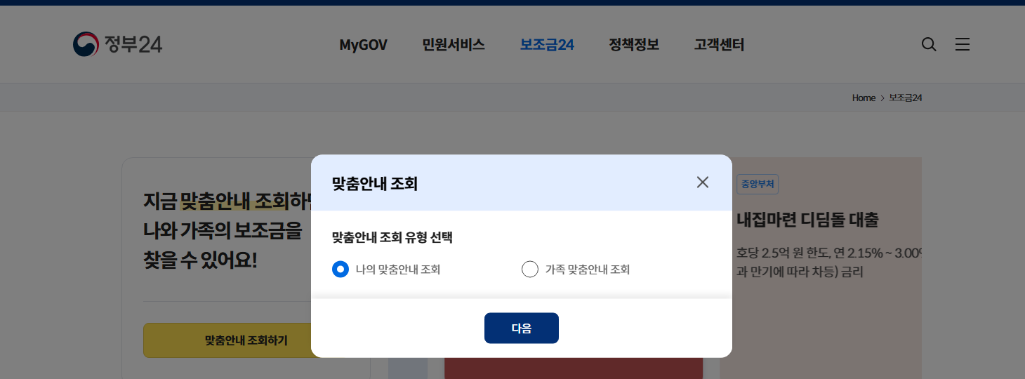 정부지원금 - 보조금 24