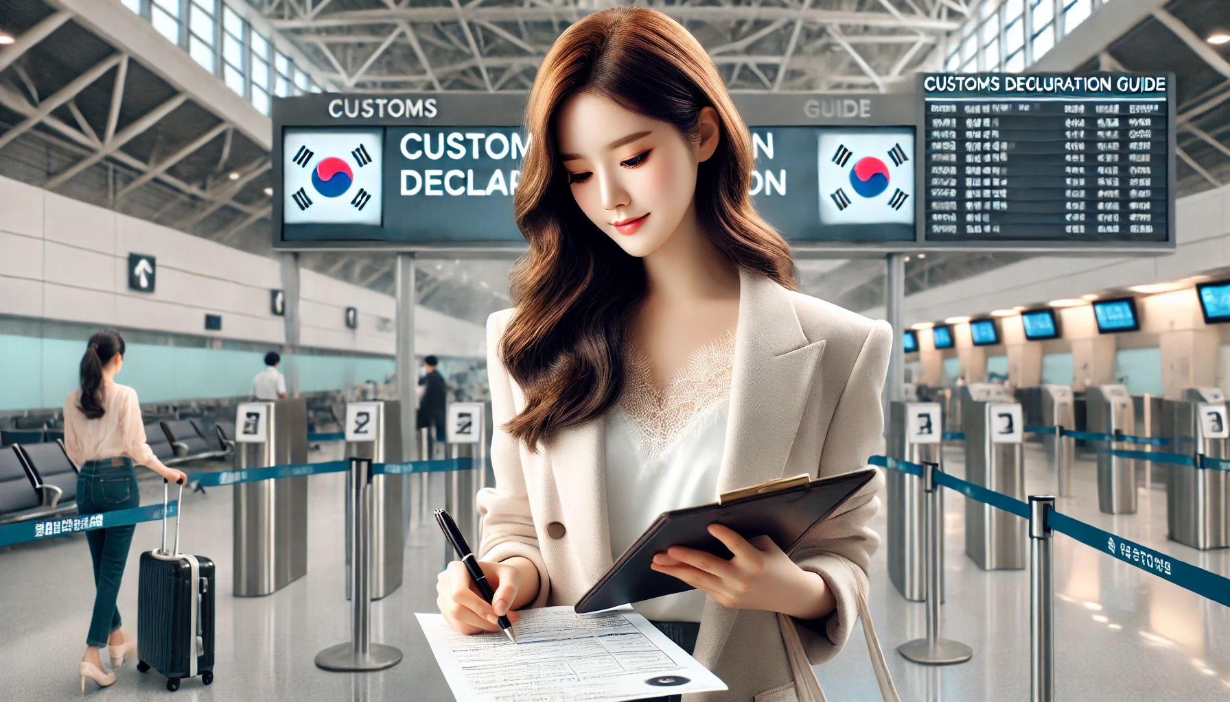 세관신고서 작성하는 이미지