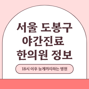 서울 도봉구 야간진료 한의원 병원 (18시 이후 늦게까지하는 병원)