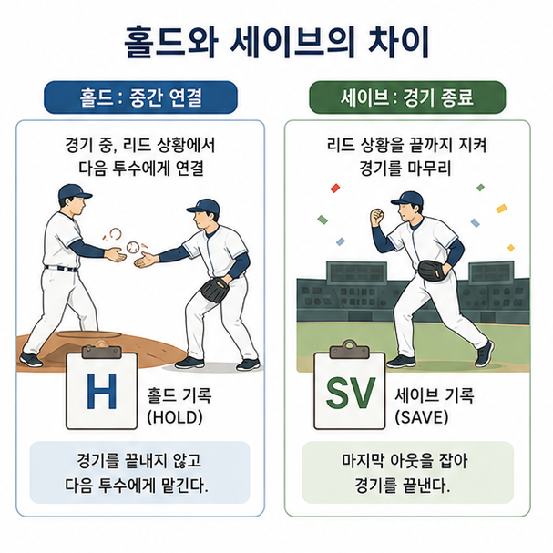 중간계투가 받는 홀드와 경기를 끝낸 마무리투수가 받는 세이브의 차이
