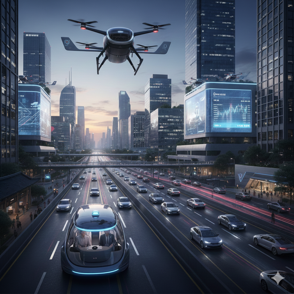 차세대모빌리티가 도로위를 주행하는 사진