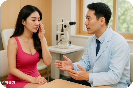 통증이 느껴지면 즉시 착용을 중단, 안과 진료를 받아야 함