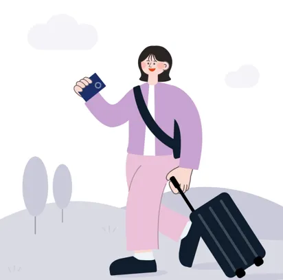 여권과 캐리어를 챙겨, 해외여행을 떠나는 청년 여성