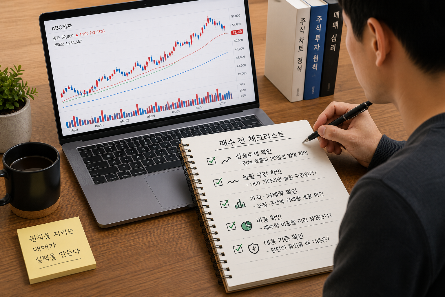 매수하기 전에 체크리스트로 확인할 내용을 하나씩 살펴보는 모습.