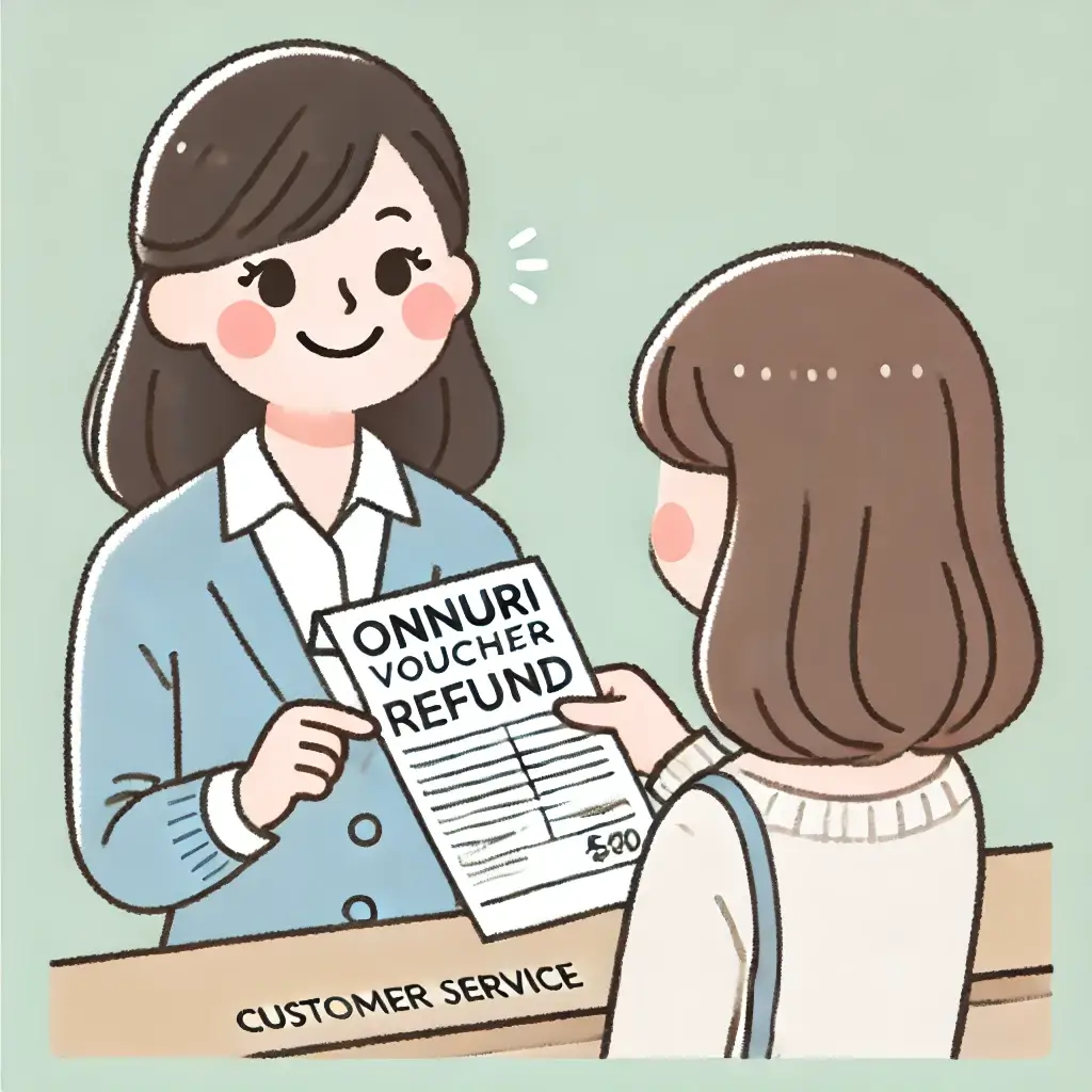 여성이 온누리상품권 구매 환급을 받는 모습