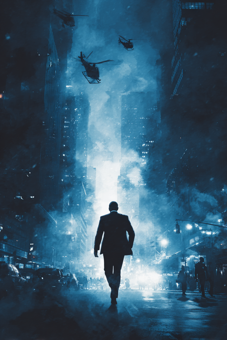 감시망을 피해 도시를 걷는 남성