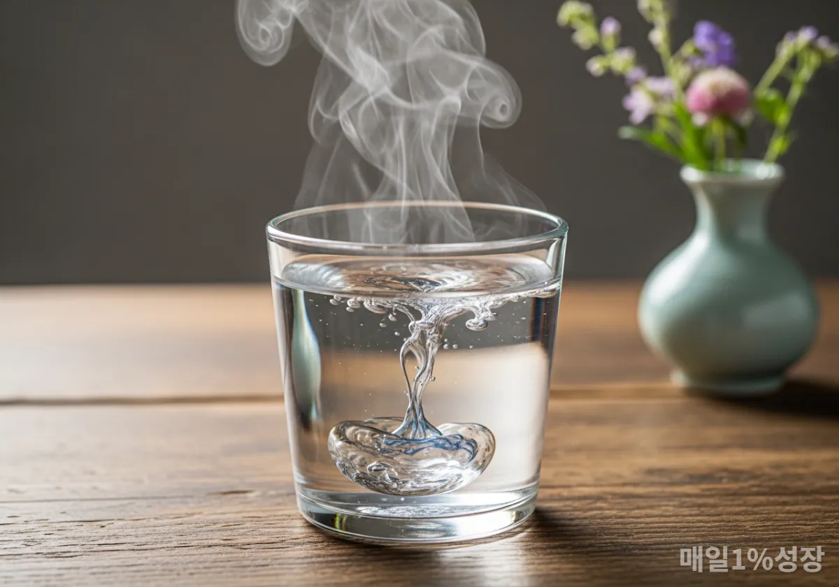 뜨거운 물과 찬물을 섞어 만드는 음양탕 제조 모습