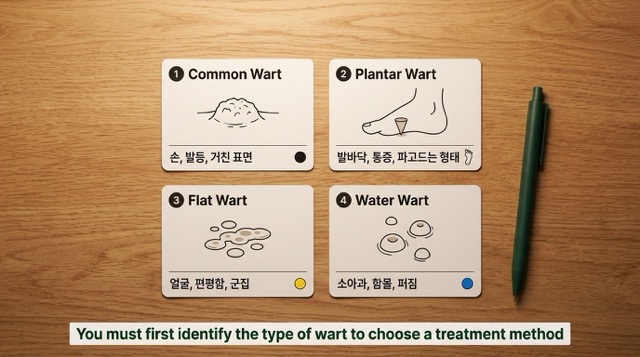 사마귀 종류 보통사마귀 족저사마귀 평편사마귀 물사마귀 특징 비교