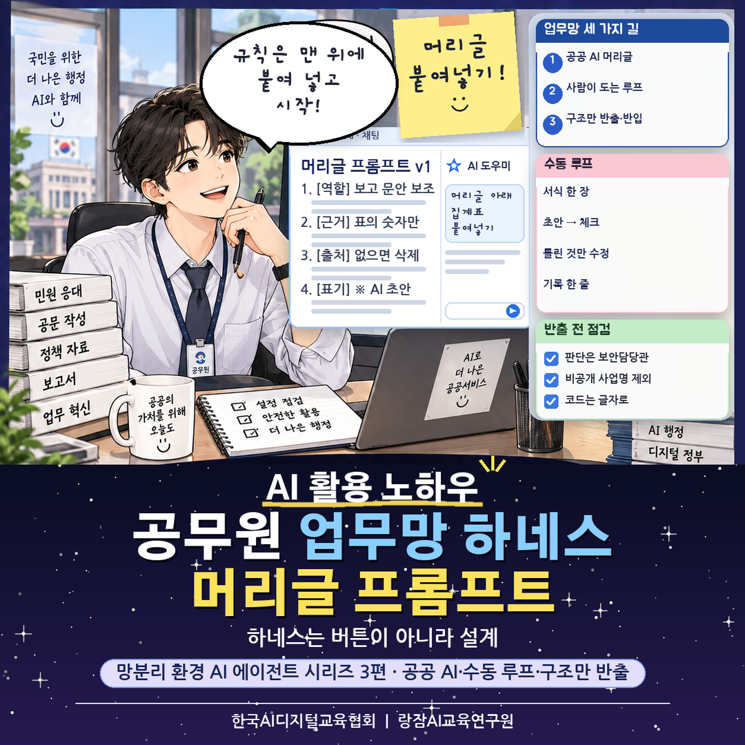 지자체 공무원을 위한 망분리 업무망 하네스 엔지니어링 &mdash; 공공 AI 머리글 프롬프트&middot;수동 루프&middot;구조만 반출, AI 강사 강성희 시리즈 3편