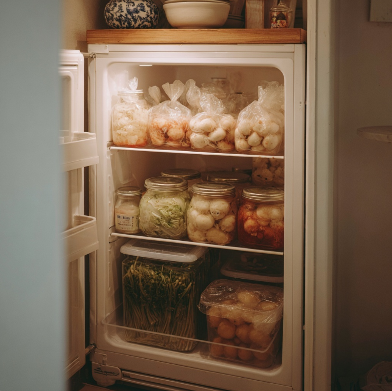 동치미를 비닐에 넣고 냉장고에 보관