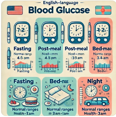 하루 시간대별 혈당 수치 비교(공복, 식후, 취침 전, 새벽)