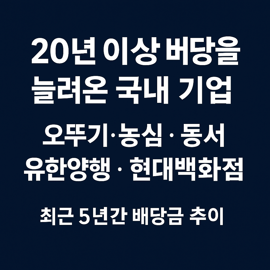 20년 이상 배당을 늘려온 국내 기업 ❘ 오뚜기·농심·동서·유한양행·현대백화점