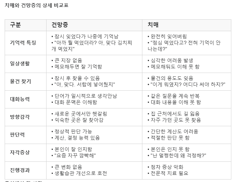 치매와 건망증의 상세 표