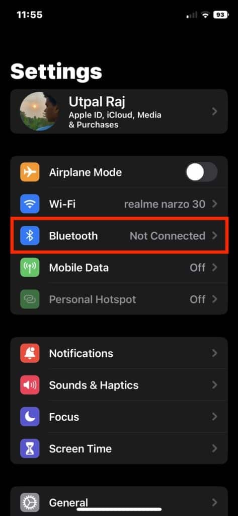 아이폰 세팅화면의 블루투스 화면