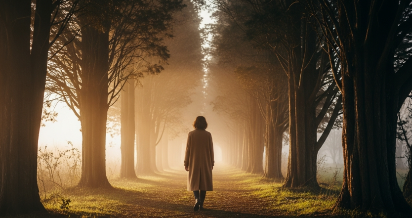 이솝 휠이 어울리는 이미지 : 안개 속을 걷는 사람