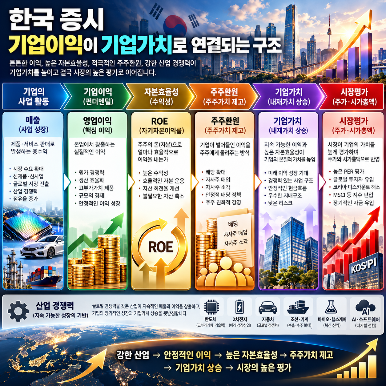 한국 증시에서 기업이익과 자본효율성이 기업가치에 미치는 구조