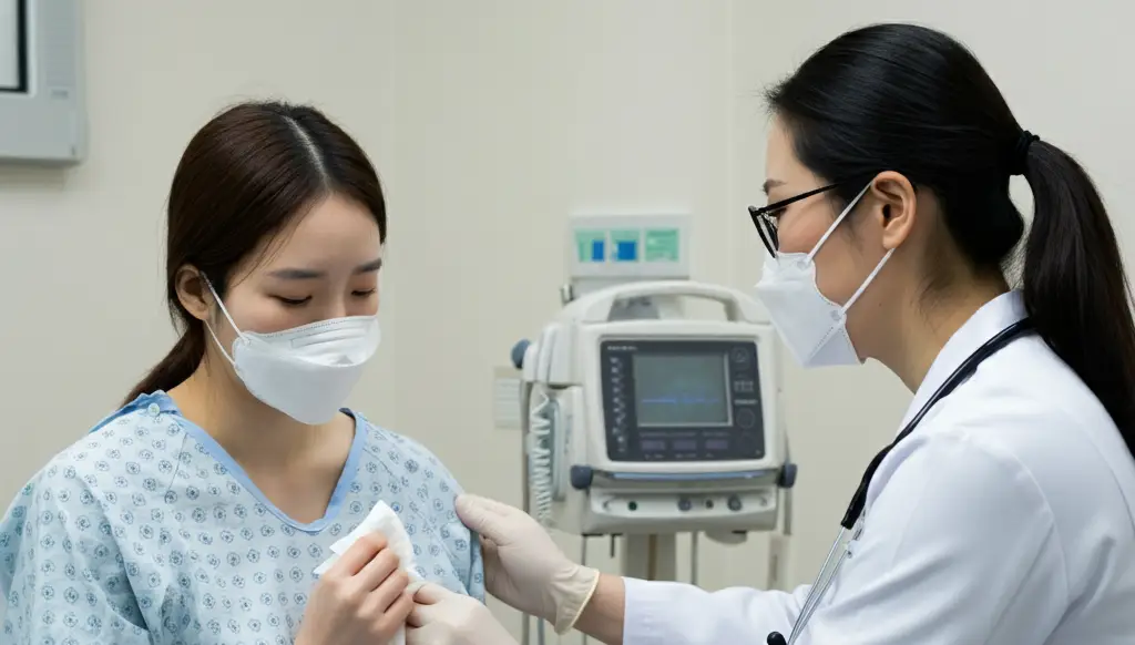 병원에서 치료를 받는 여성