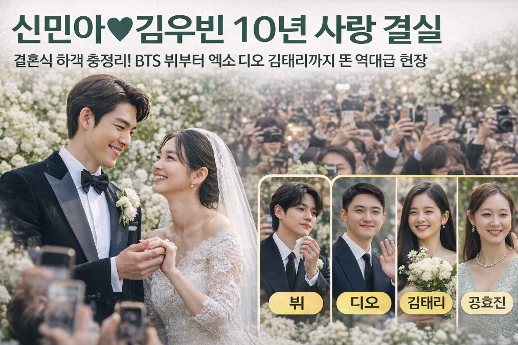 신민아&hearts;김우빈 결혼식 하객 라인업 역대급! BTS 뷔&middot;엑소 디오까지 총출동