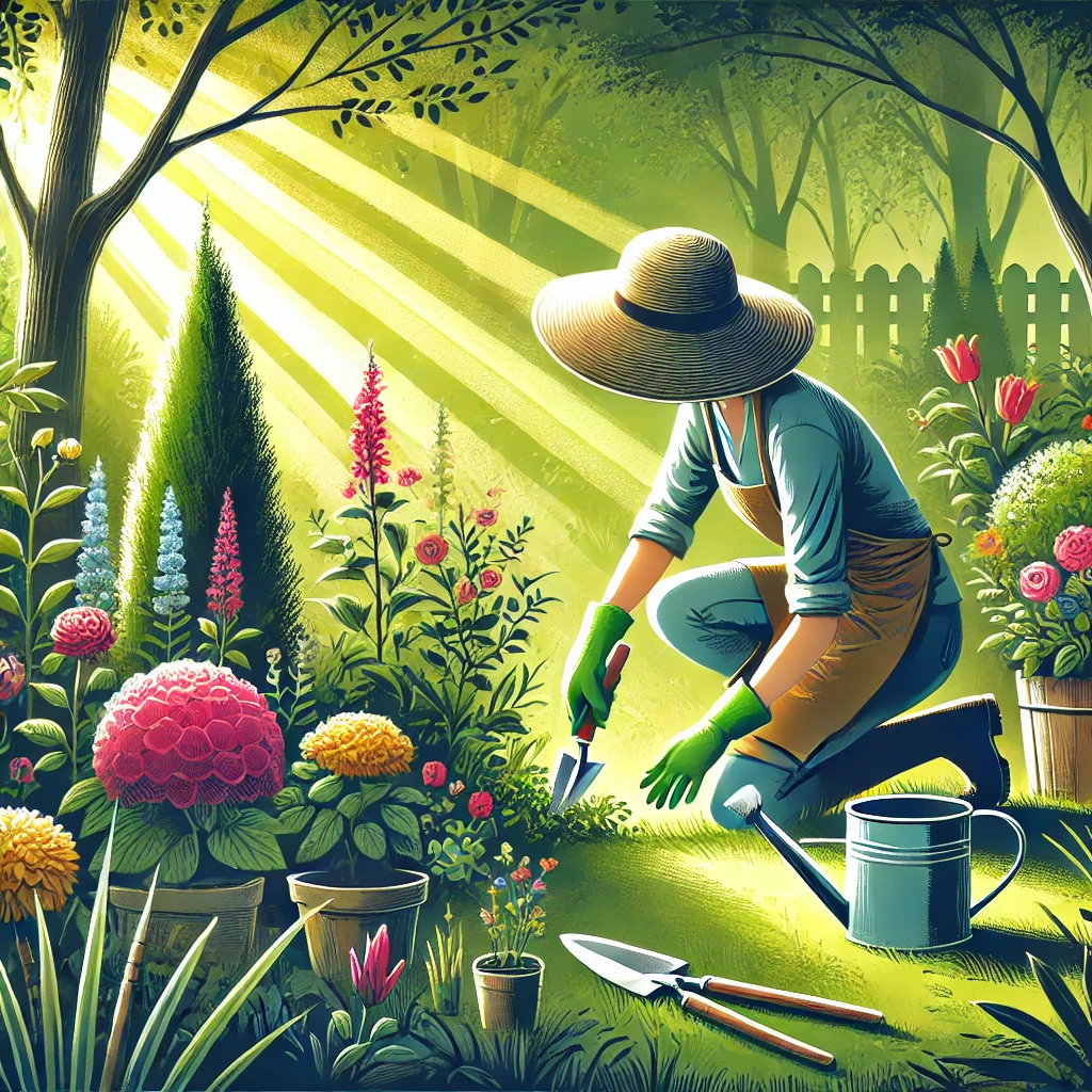 정원을 가꾸고 일상 생활을 즐기는 모습