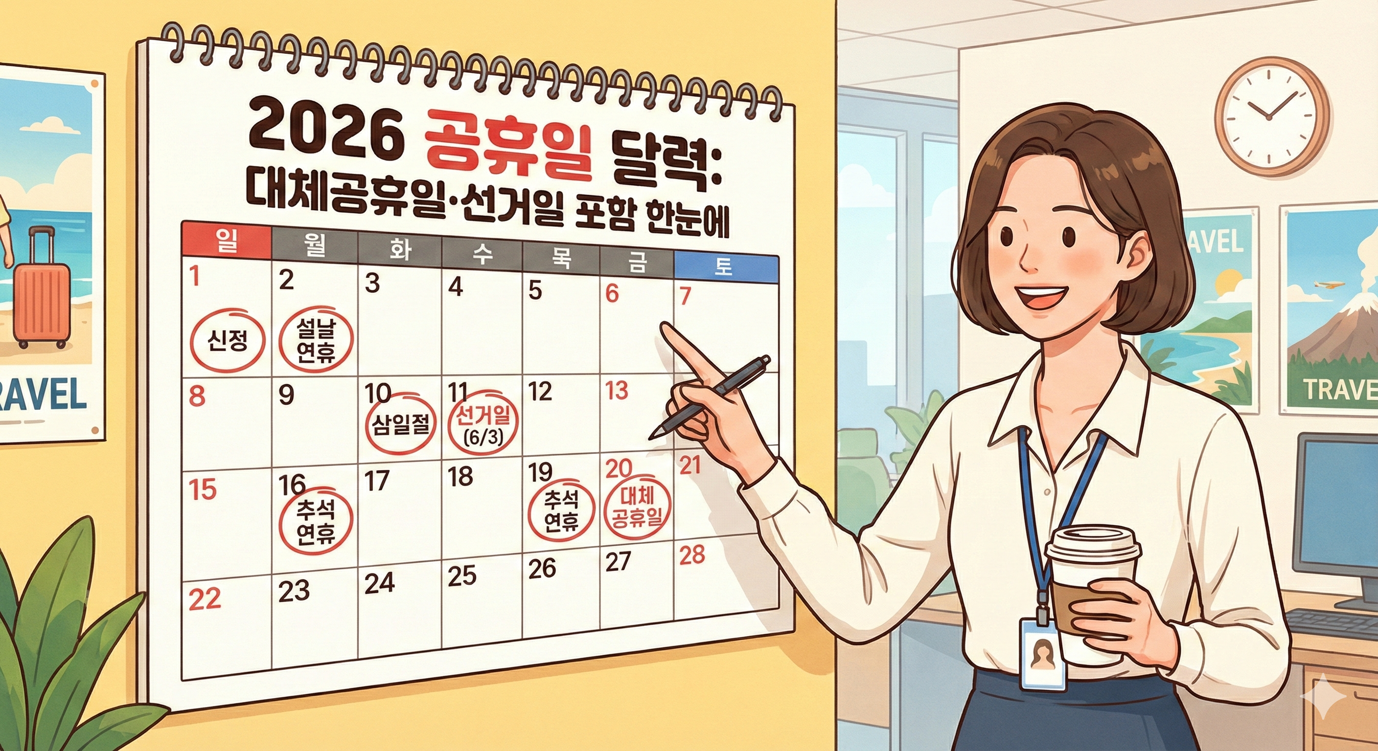 2026 공휴일 달력: 대체 및 임시 공휴일&middot;선거일 포함 한눈에