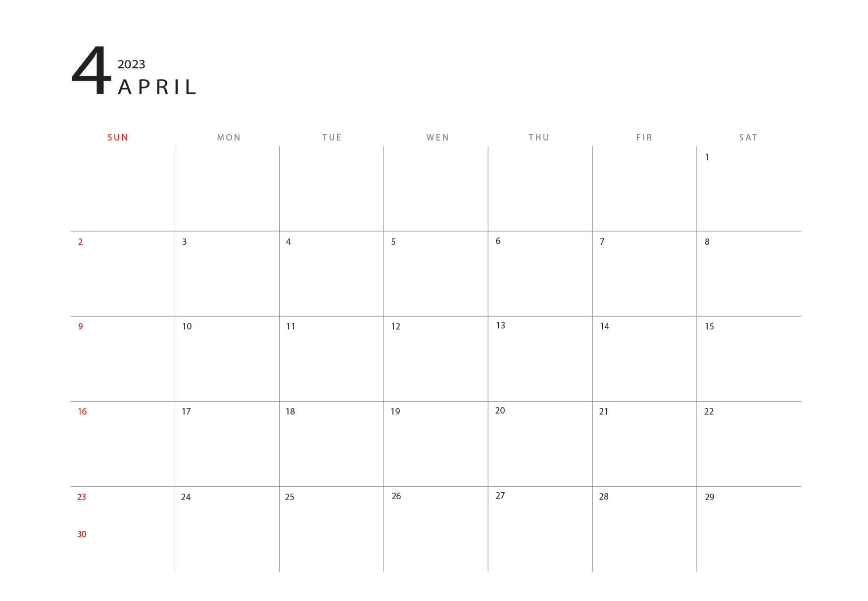 2023년 4월 달력