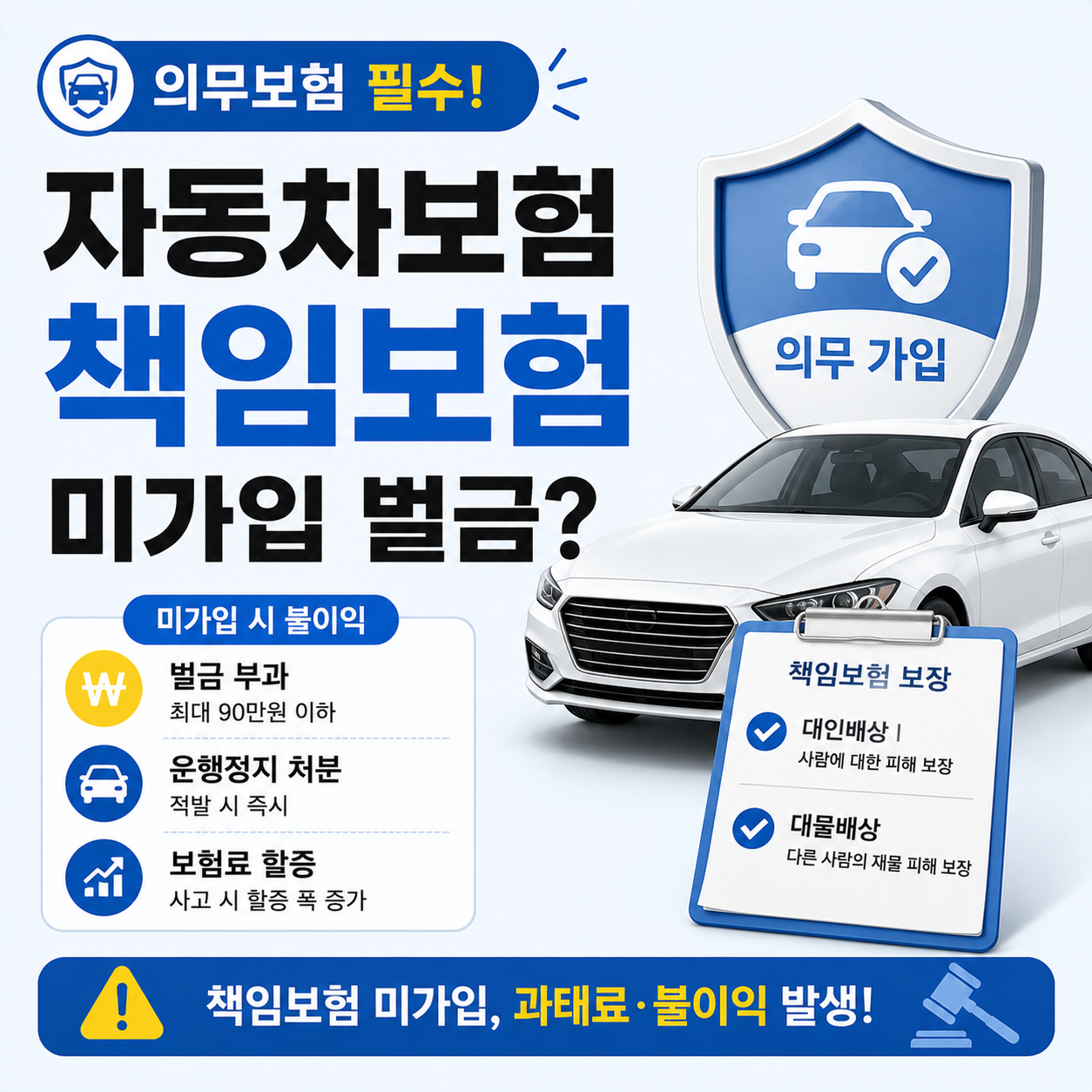 자동차보험 책임보험 개념과 미가입 벌금을 안내하는 이미지