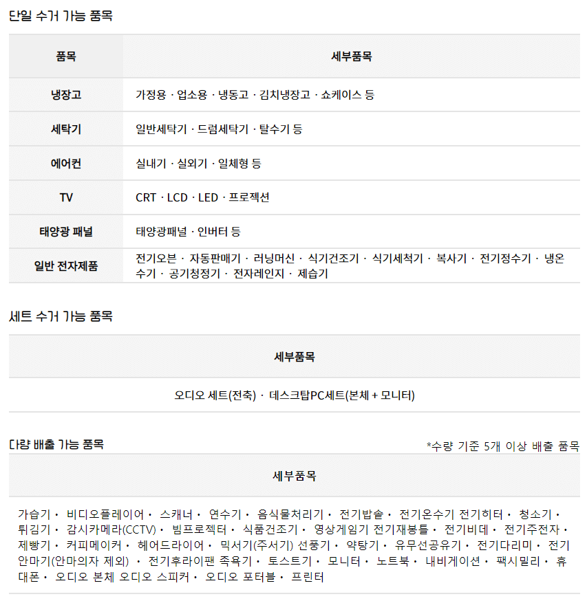 수거 가능한 품목