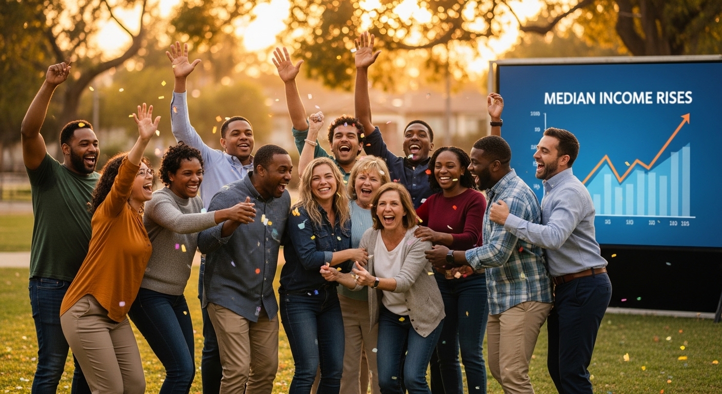 기준 중위소득 인상으로 기뻐하는 사람들의 이미지