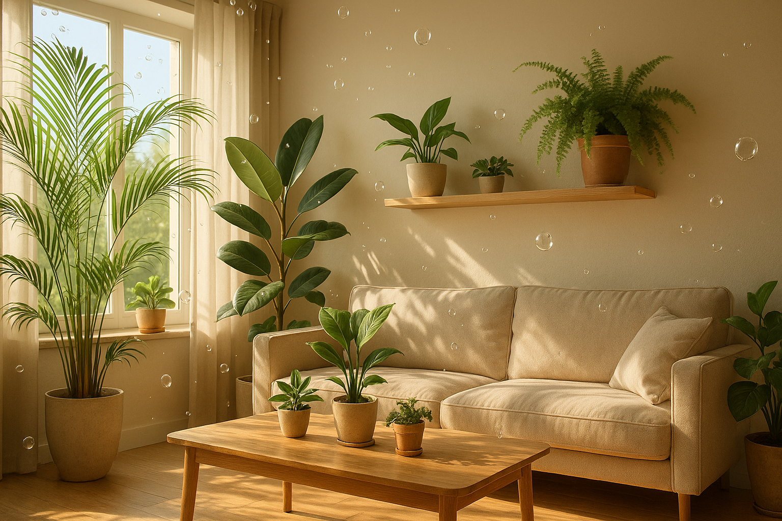 밝고 따뜻한 햇살이 들어오는 모던한 거실 인테리어