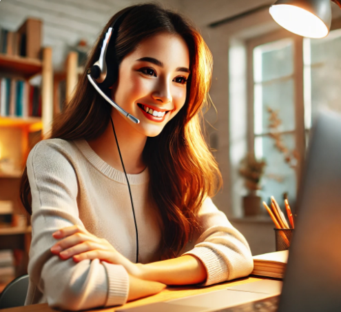 젊은여성 컴퓨터 화상 대화하는 모습