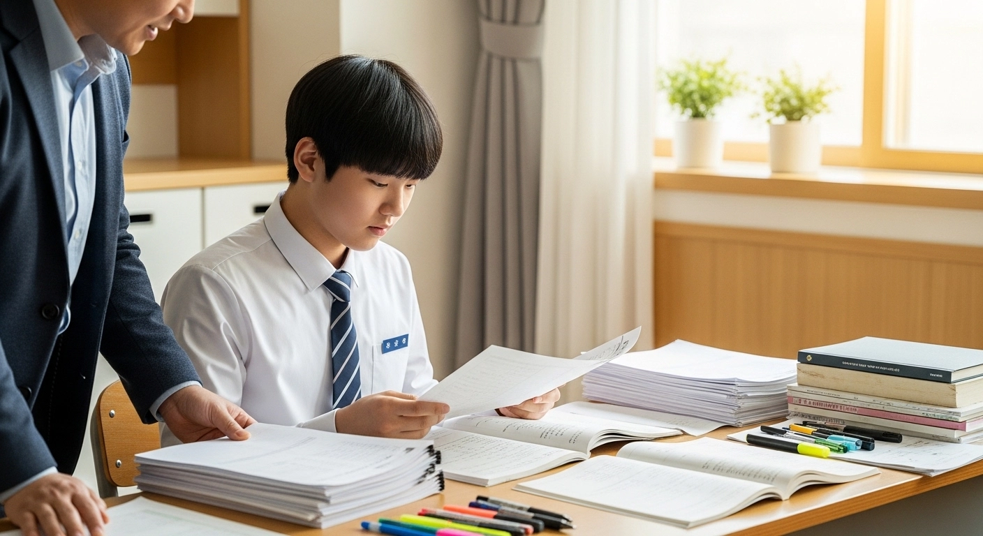 고등학생이 생활기록부를 확인하고 있는 장면