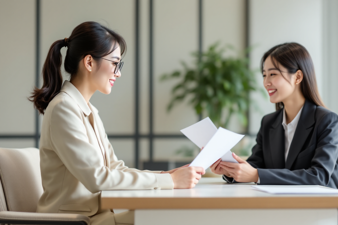 상담중인 은행 대출 담당자와 전세자금 대출 받으려는 고객