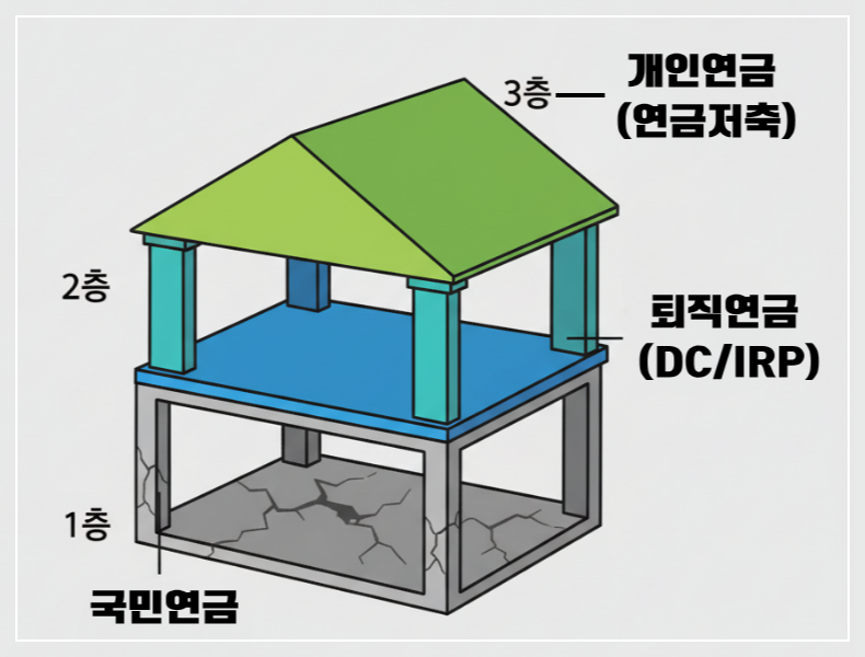 국민연금(1층)이라는 기초 공사가 부실해질 것에 대비해, 우리는 '2층(퇴직연금)'과 '3층(개인연금)'을 훨씬 더 튼튼하게 쌓아 올려야 합니다.
