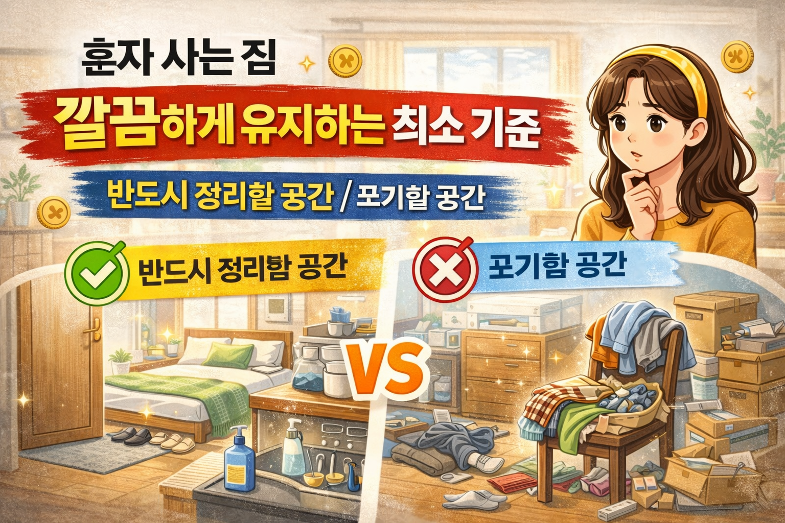 혼자 사는 집을 깔끔하게 유지하는 최소 기준– 반드시 정리할 공간 / 포기할 공간