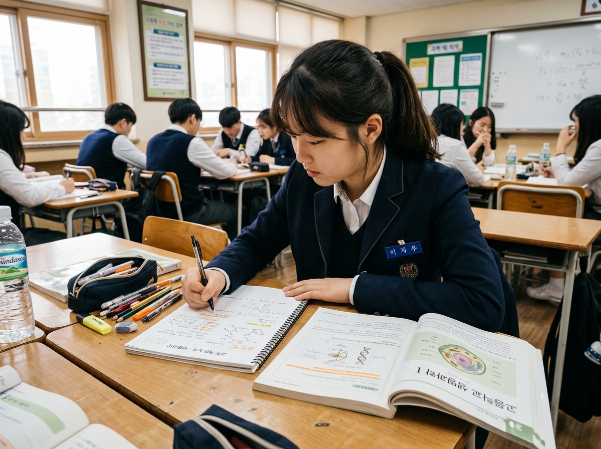 과학 노트를 정리하는 학생