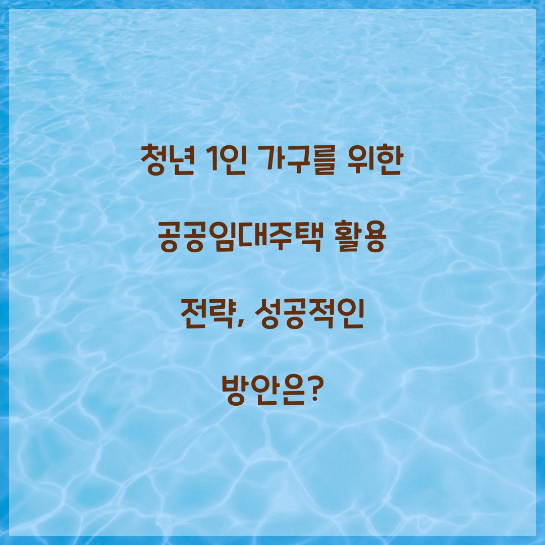 청년 1인 가구를 위한 공공임대주택 활용 전략