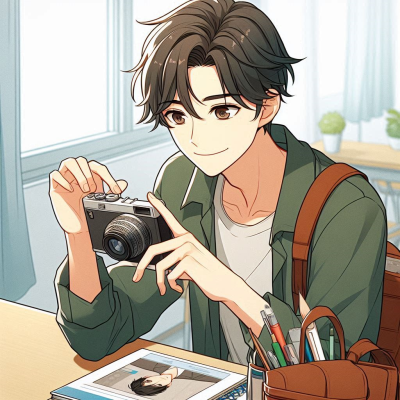 남학생이 카메라를 들고 찍는 장면.