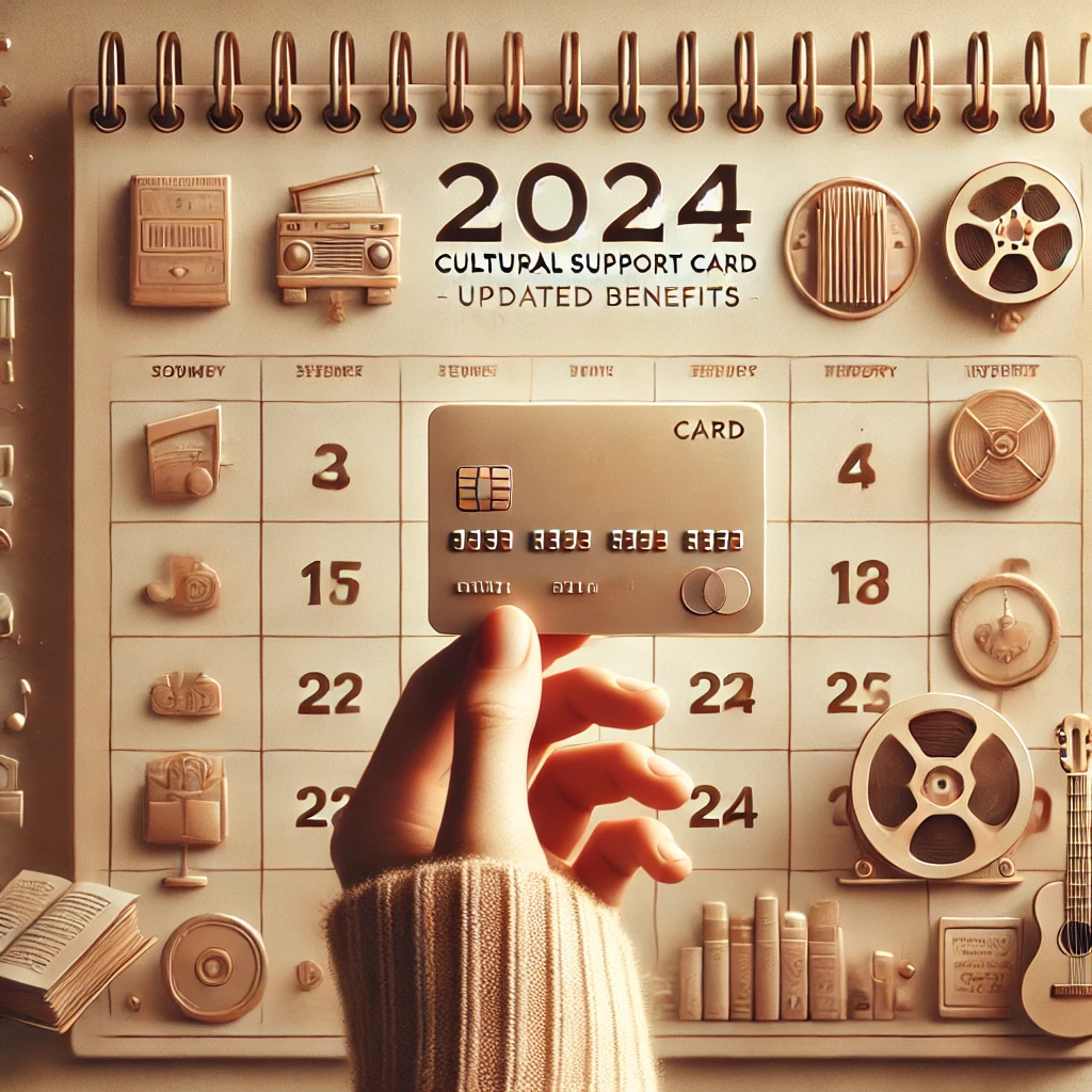 2024년 문화누리카드 혜택과 사용처를 상징하는 달력과 문화 아이콘