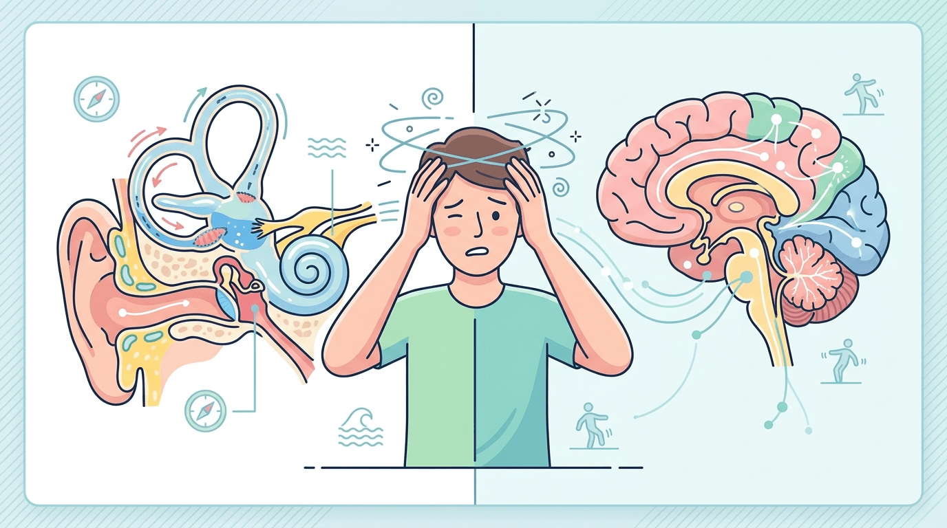 어지럼증 귀와 뇌 구분 셀프 체크 컨셉 일러스트
