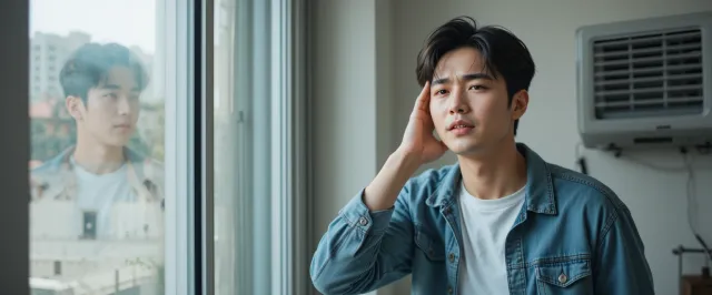 냉방병 증상 때문에 의자에 기대앉아 있는 모습