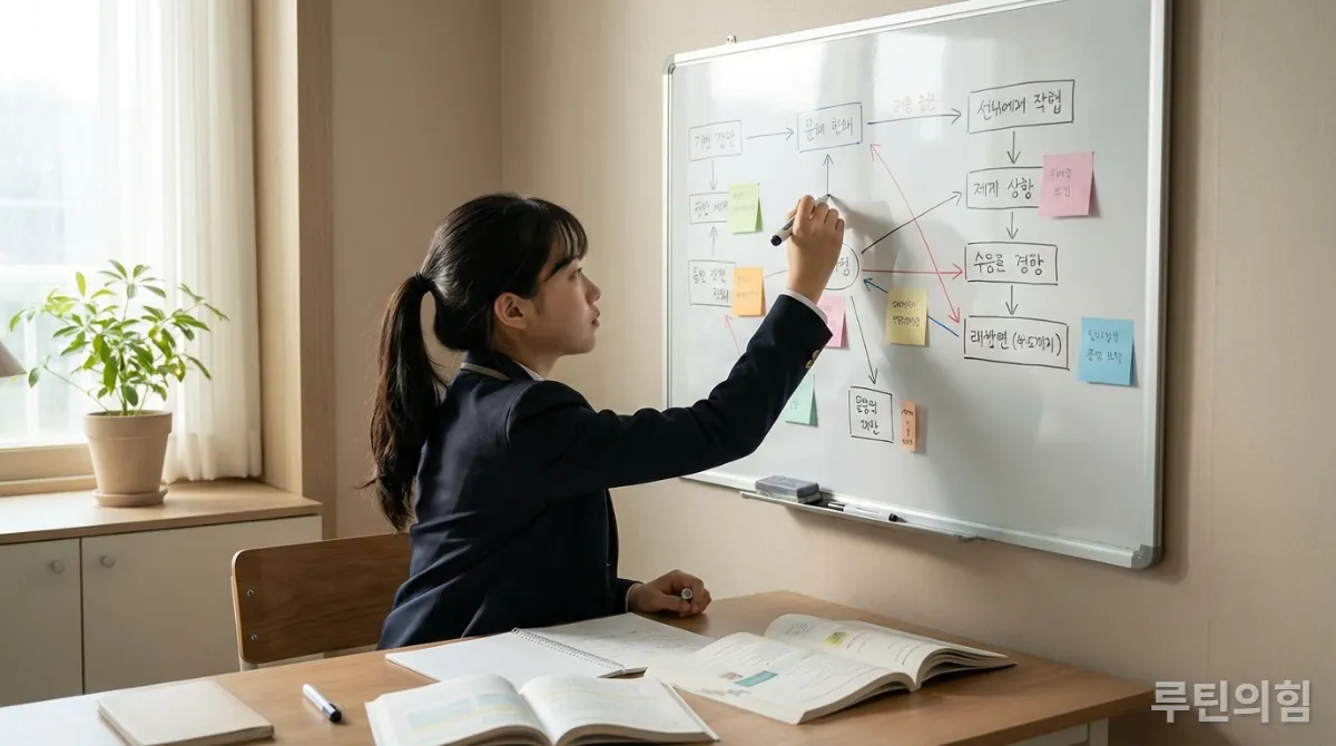 자기 주도 학습 로드맵을 작성하는 한국 고등학생