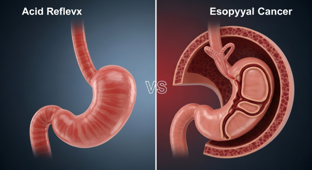 위와 식도의 구조 차이를 보여주는 의학 그래픽